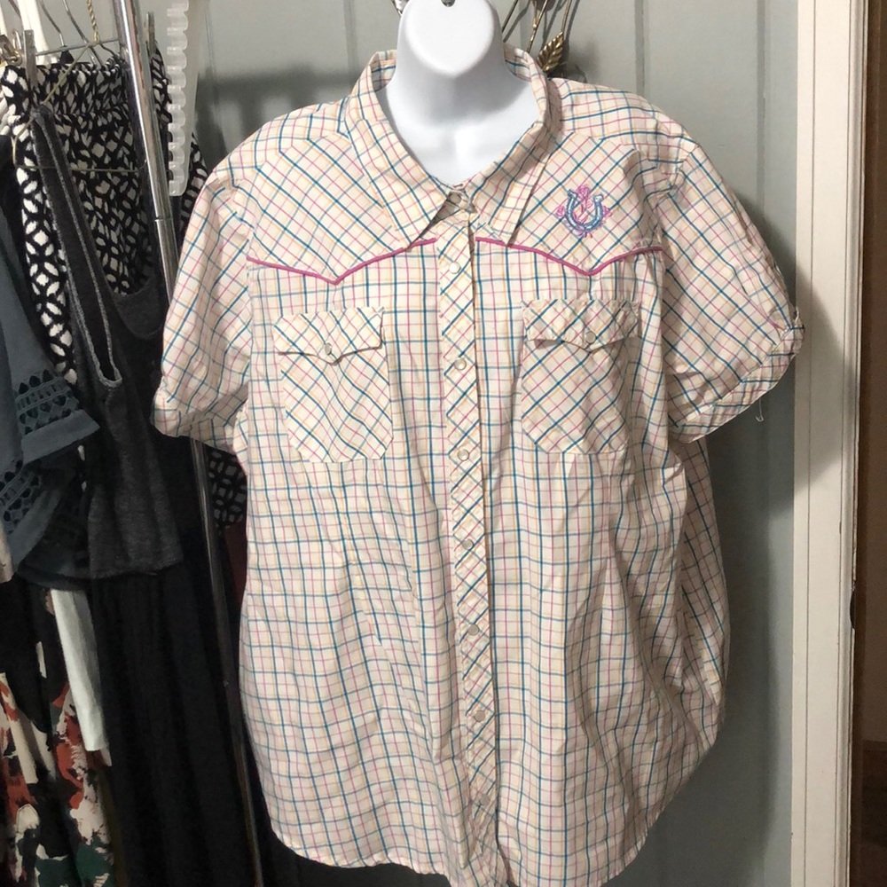 Bit & Bridle Plaid Snap Button Top Size 2x - image 1